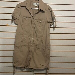 Jolt Khaki Utility Romper Shortsleeve Button Up Drawstring Waist XL